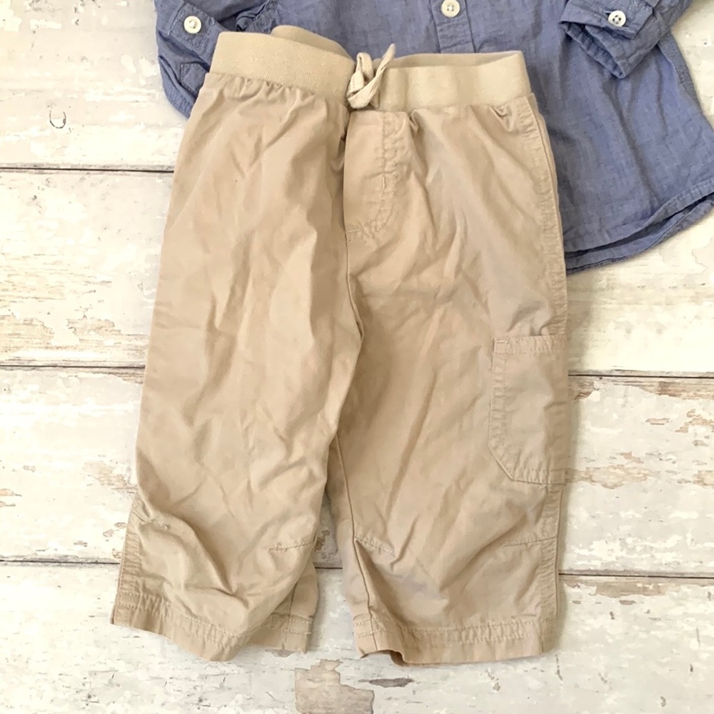 Baby Boy 9m Outfit Button Down Shirt Khaki Beige Slacks Kids Tex Baby Collection - Picture 3 of 4